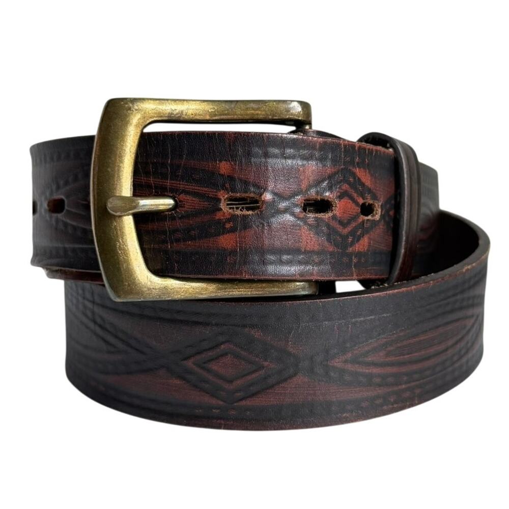 Wrangler Brown Embossed Leather Western Cowboy Belt Men’s 40